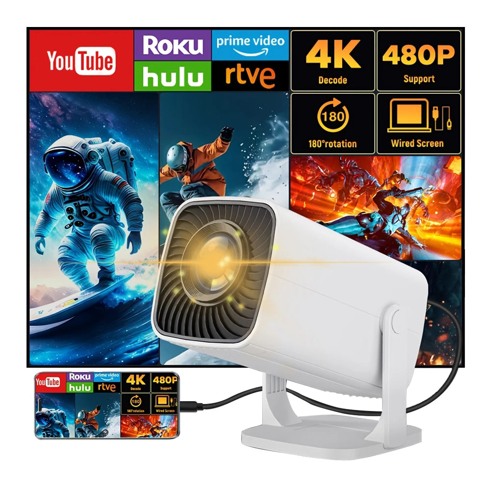 Mini 1 Portable 4K Projector 180° Adjustable 100" Screen USB Phone Sync Ultra-Short Focus 50-99 Brightness Great Gift for Kids